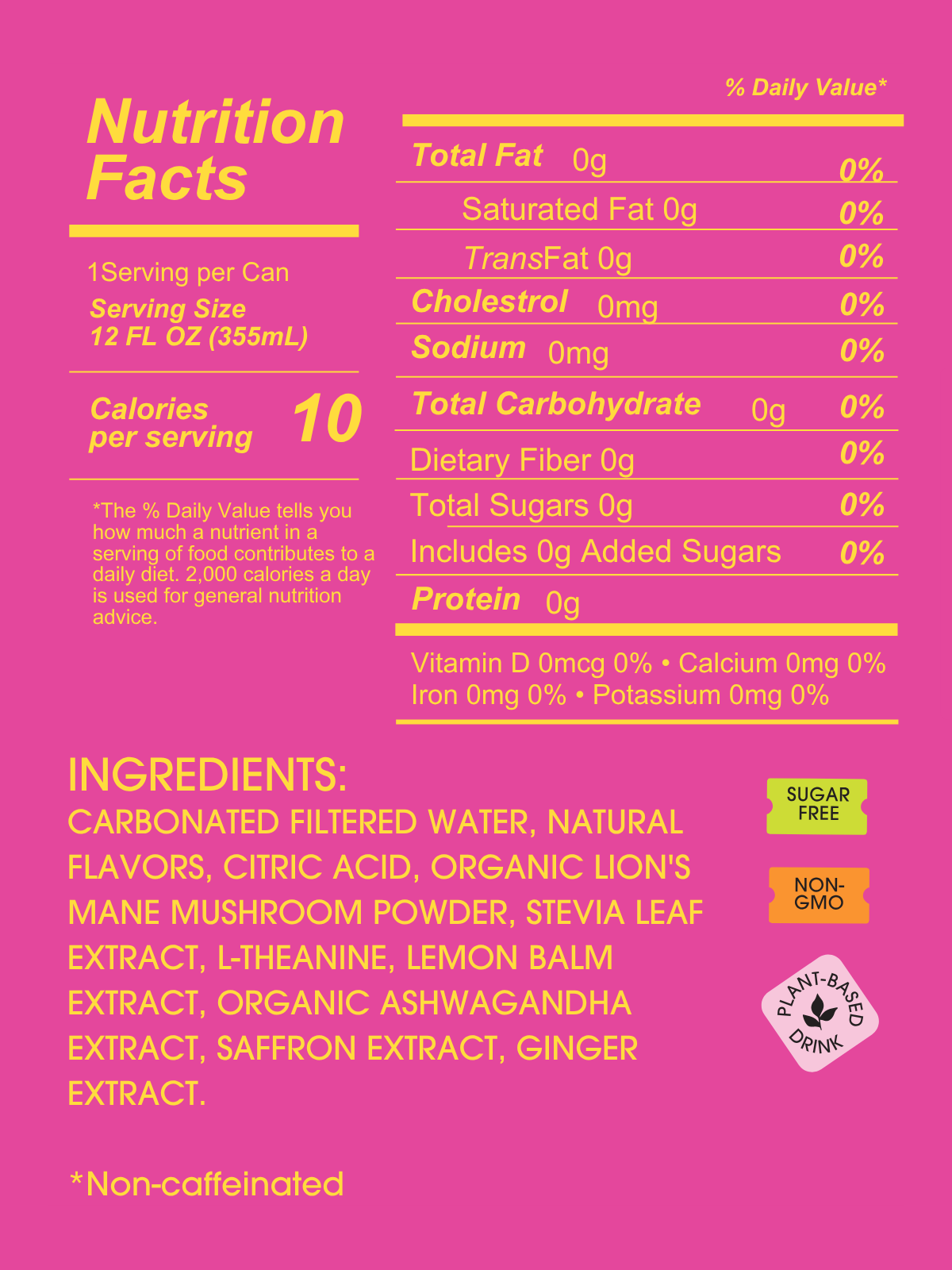 Raspberry Lemon seltzer nutrition facts and ingredients label