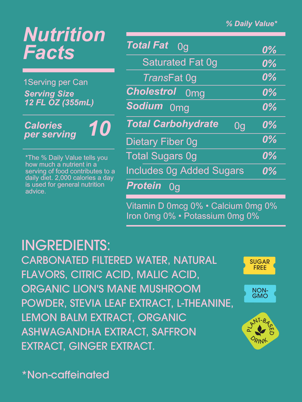 Strawberry Basil seltzer nutrition facts and ingredients label