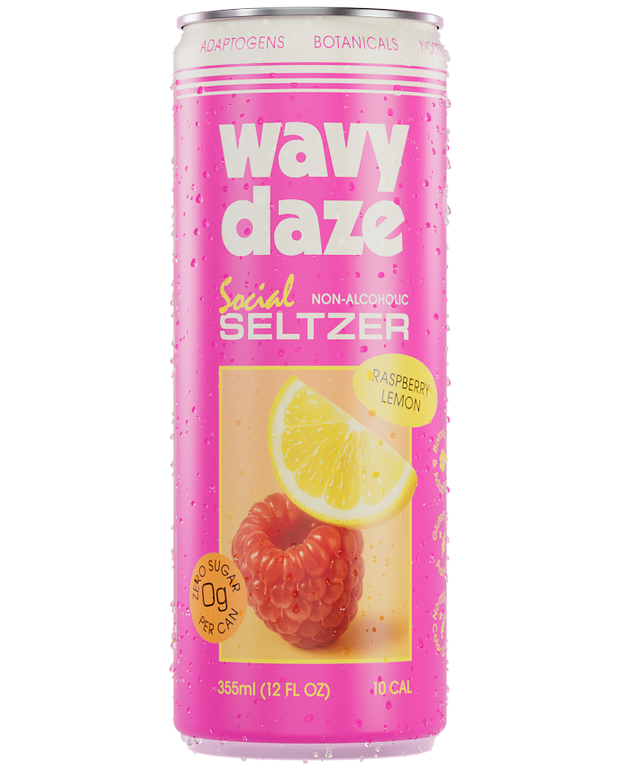 Raspberry Lemon non-alcoholic seltzer can by Wavy Daze